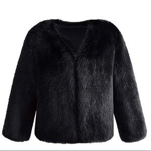 Zerorun Faux Fur Black Long Sleeve Coat